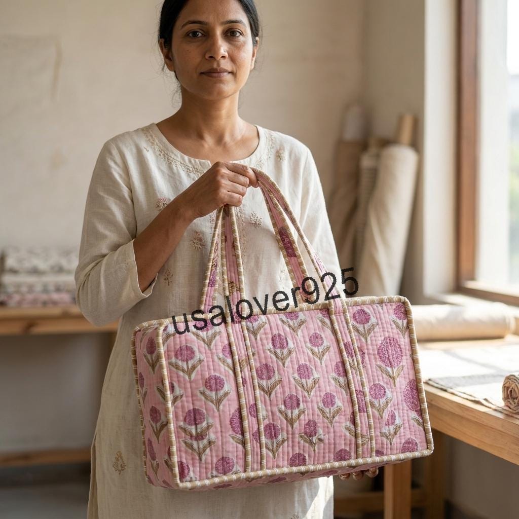Handmade Quilted Cotton Mahjong Bag – Pink Floral Game Tile Storage Travel Tote