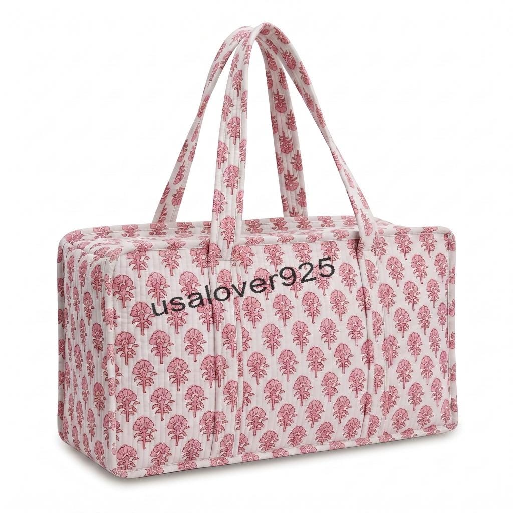 Handmade Quilted Cotton Mahjong Bag – Soft Pink Floral Game Tile Storage Travel Tote