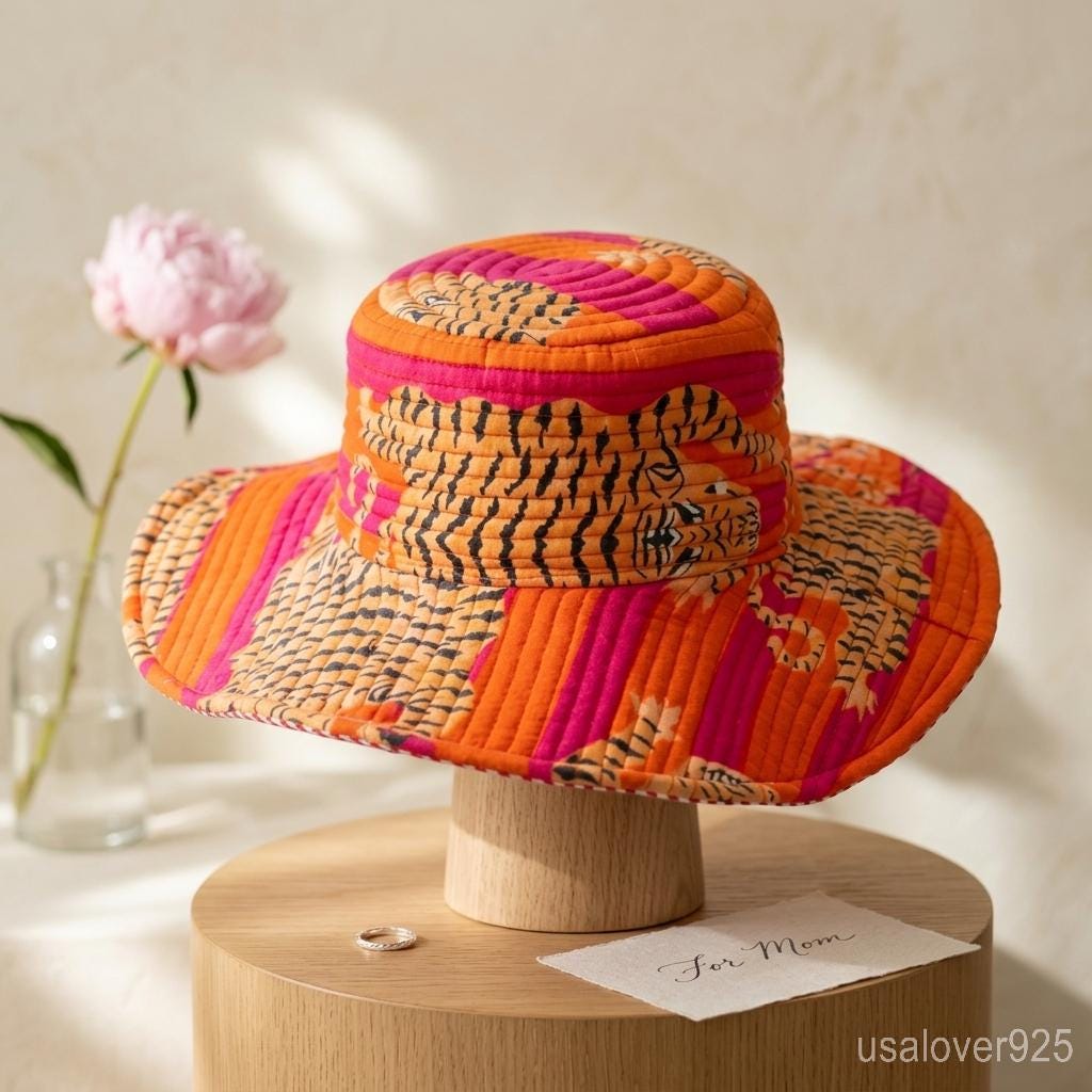 Add a Bold Boho Vibe to Your Summer: Handcrafted Orange Tiger Quilted Bucket Hat - Taxocrafts