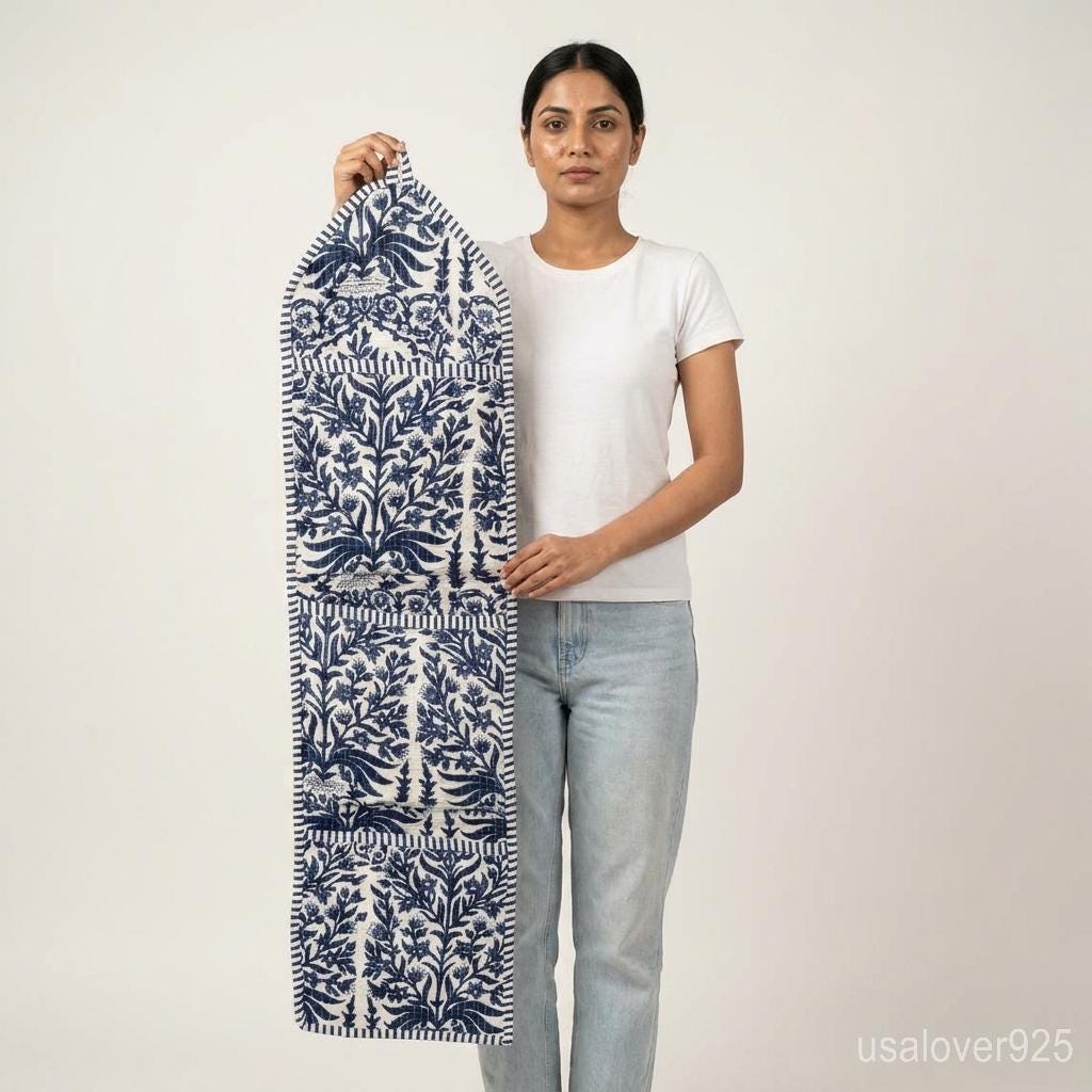 Blue Floral Hanging Wall Organizer, Quilted Cotton 3-Pocket Storage, Boho Decorative Home Gift