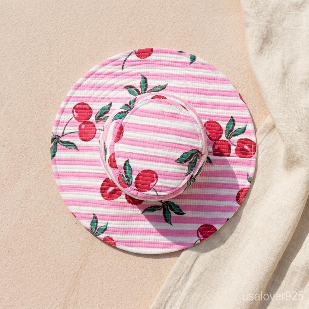 Pink Floral Quilted Cotton Bucket Hat, Reversible Handmade Boho Summer Sun Cap
