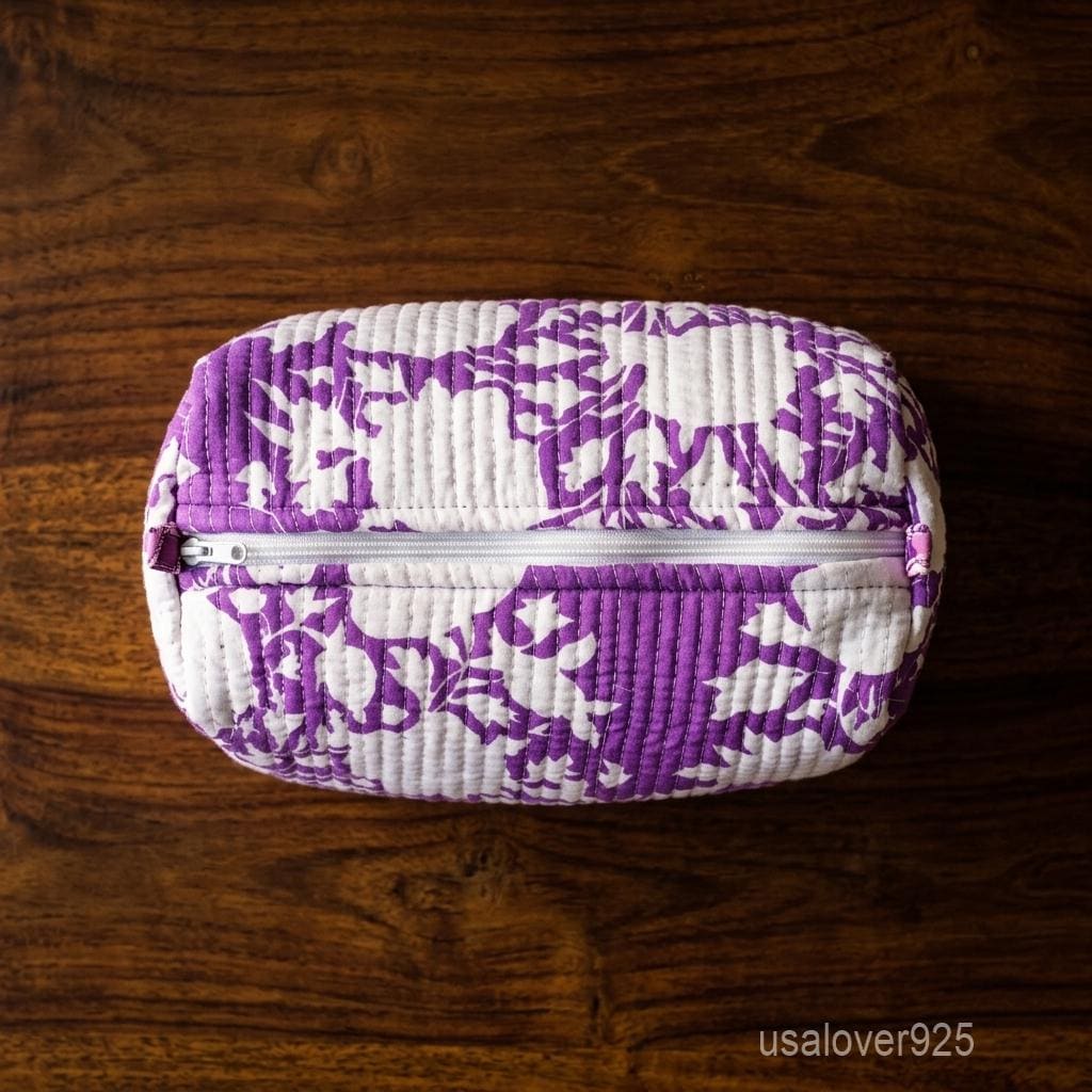 Hand Block Print Cosmetic Bag Set – Quilted Cotton Toiletry Pouches (Set of 3)