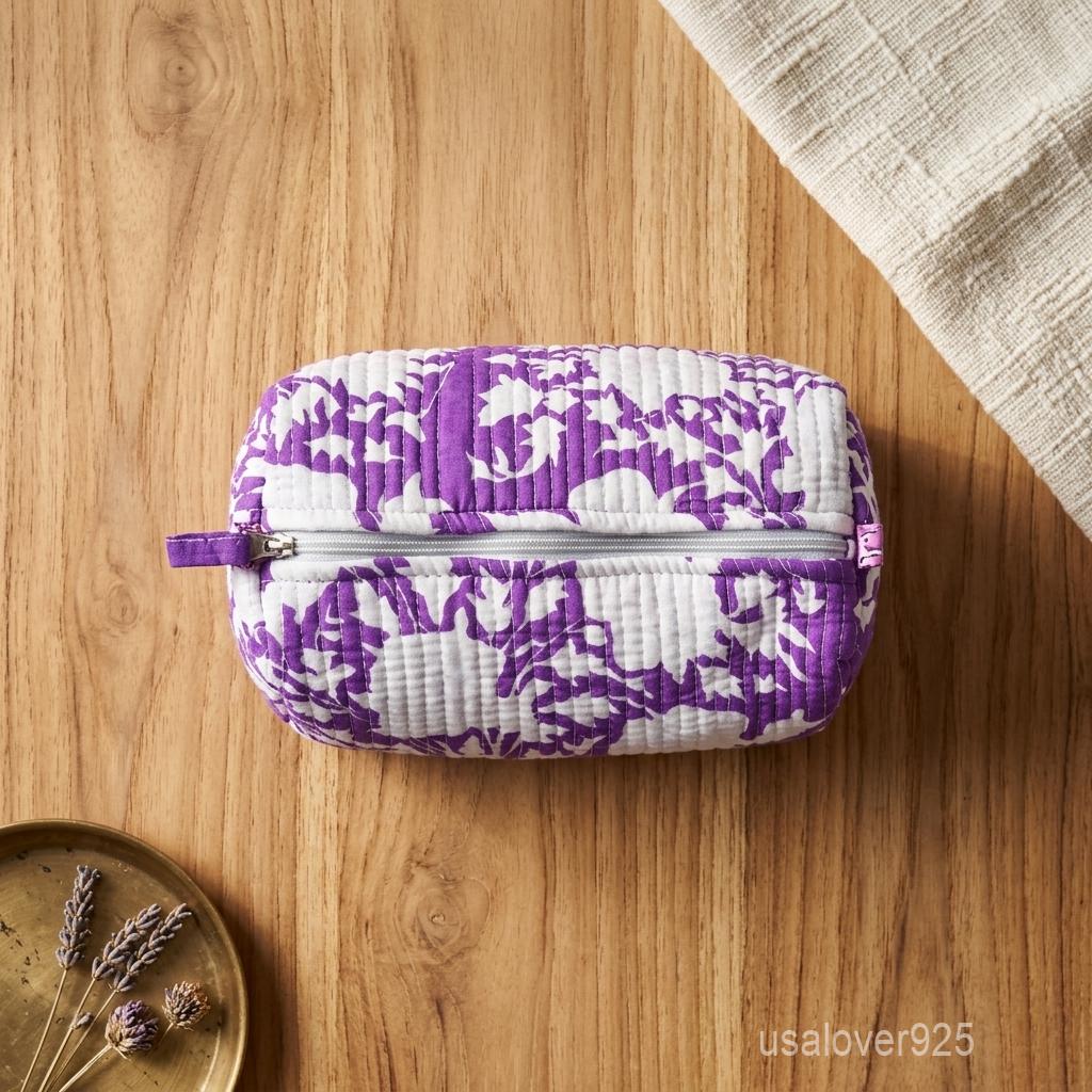Hand Block Print Cosmetic Bag Set – Quilted Cotton Toiletry Pouches (Set of 3)