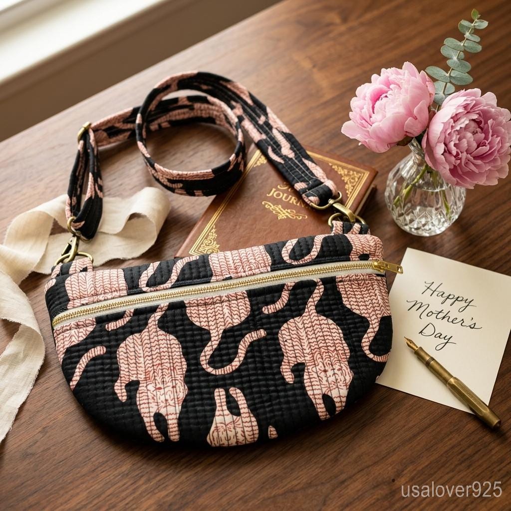 Black Tiger Print Quilted Mini Purse, Cotton Crossbody Bag, Handcrafted Boho Travel Handbag