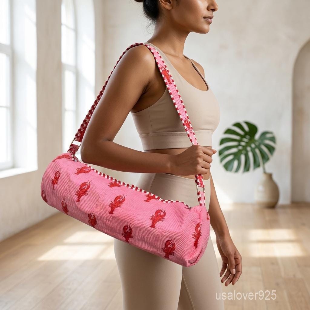 Lobster Print Yoga Bag, Quilted Cotton Mat Carrier, Adjustable Pilates Tote Handmade