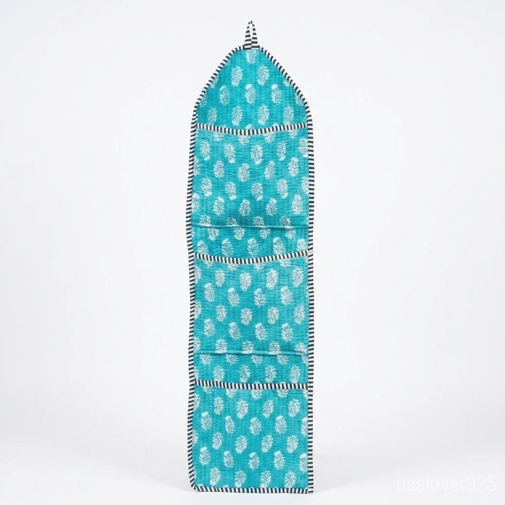 Firozi Floral Quilted Cotton Wall Organizer, 3-Pocket Hanging Storage for Home Decor