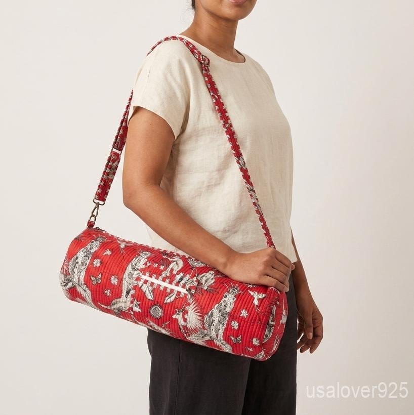Pink Animal Print Quilted Yoga Mat Bag, Handmade Cotton Gym Bag