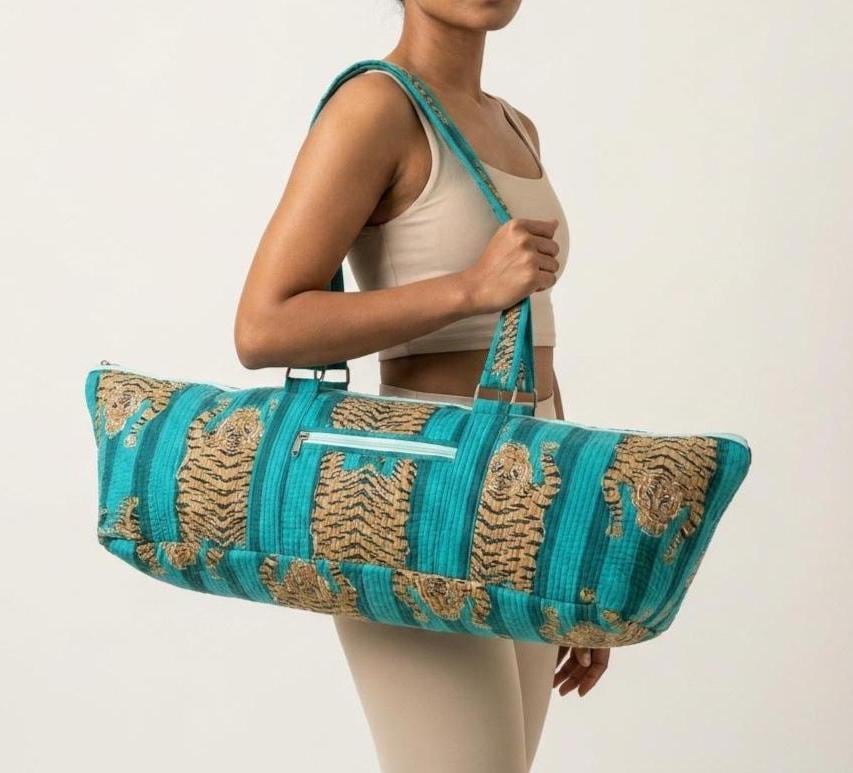 Quilted Tiger Cotton Yoga Mat Bag – Handmade Pilates Carrier Tote Gift For Her