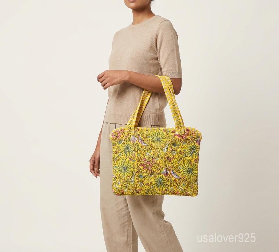 Handmade Quilted Cotton Laptop Sleeve, Yellow Floral Botanical Tote Bag