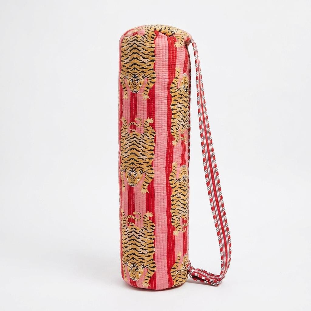 Tiger Print Quilted Yoga Bag, Handcrafted Cotton Travel Tote, Eco Friendly Gym Weekender