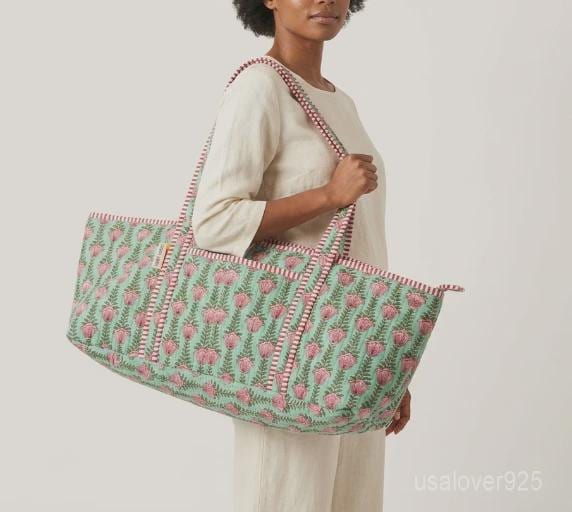 Green Floral Quilted Yoga Mat Bag, Handcrafted Cotton Travel Duffle, Large Pilates Carrier