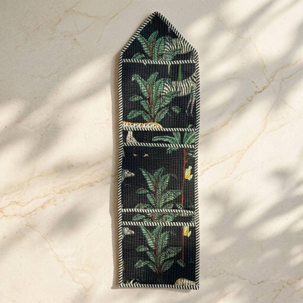 Jungle Safari Quilted Wall Hanging Organizer – Cotton Fabric Storage Pockets