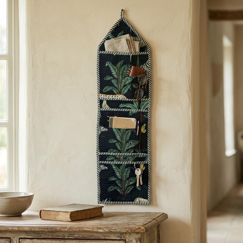 Jungle Safari Quilted Wall Hanging Organizer – Cotton Fabric Storage Pockets
