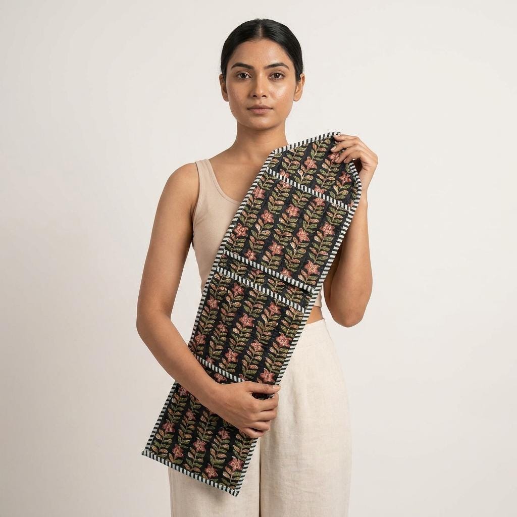 Floral Fabric Wall Hanging Organizer, Handcrafted Cotton Pocket Storage, Boho Mail Letter Holder