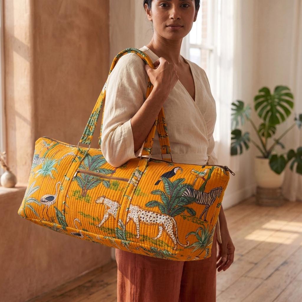 Yellow Leopard Quilted Cotton Yoga Mat Bag, Handcrafted Shoulder Carrier, Zebra Fitness Tote