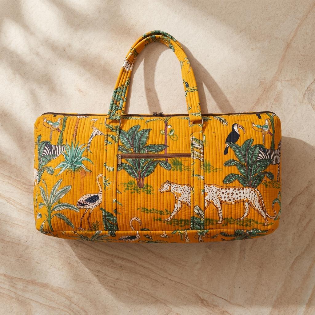 Yellow Leopard Quilted Cotton Yoga Mat Bag, Handcrafted Shoulder Carrier, Zebra Fitness Tote
