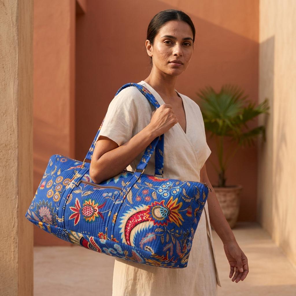 Paisley Quilted Cotton Yoga Mat Bag, Handcrafted Shoulder Carrier, Pink Floral Fitness Tote