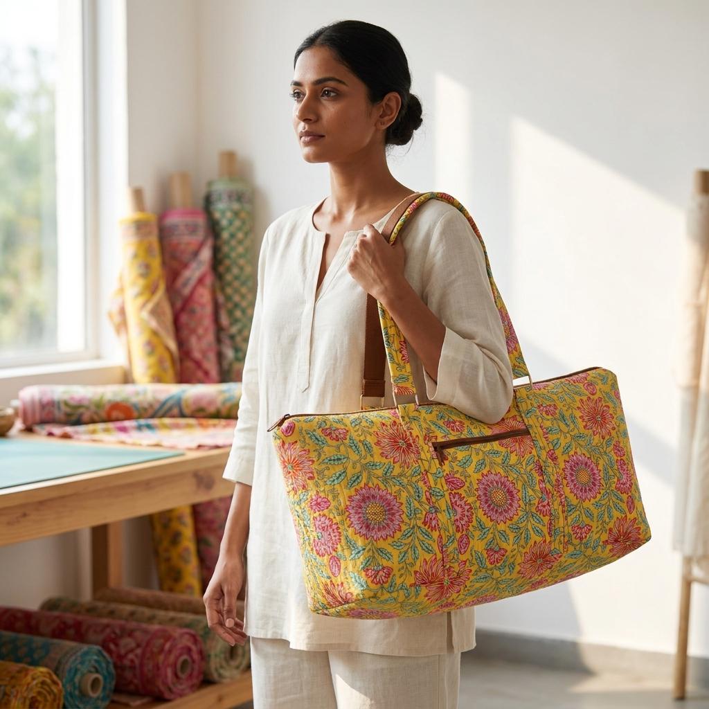 Yellow Chrysanthemum Quilted Cotton Yoga Mat Bag, Handcrafted Shoulder Carrier, Pink Floral Fitness Tote
