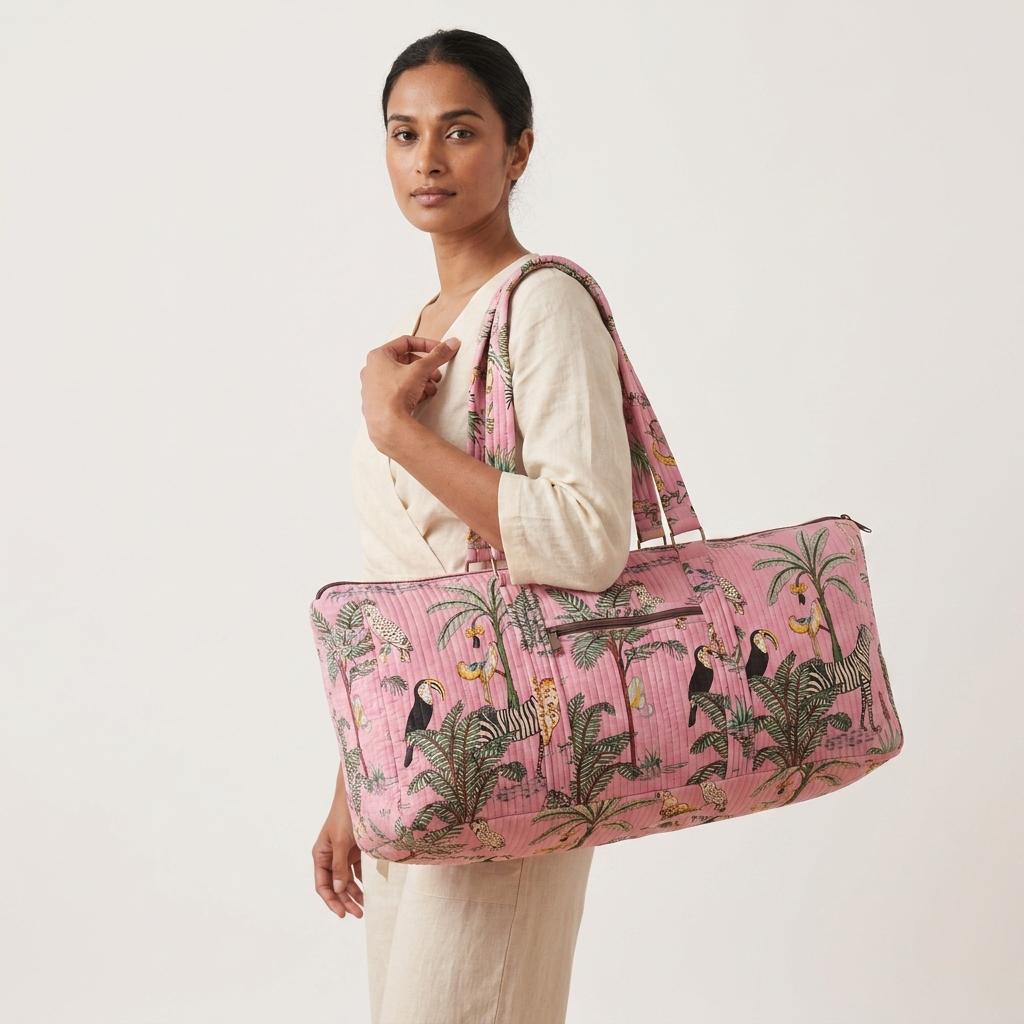 Pink Zebra Quilted Cotton Yoga Mat Bag, Handcrafted Shoulder Carrier, Leopard Fitness Tote