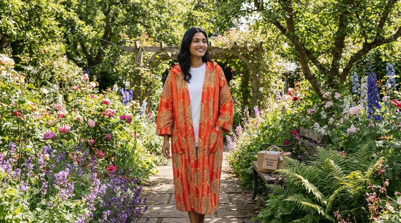 Orange Tiger Cotton Hooded Bathrobe, Handcrafted Striped Loungewear Long Dressing Gown Kimono Sleepwear
