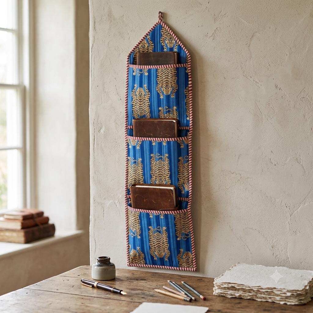 Handmade Boho Tiger Print Quilted Cotton Wall Hanging Organizer Fabric Storage Pockets Home Decor