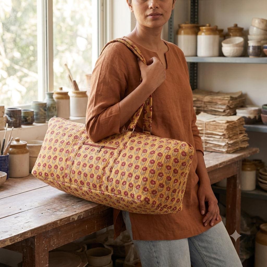 Yellow Floral Quilted Cotton Yoga Mat Bag, Handcrafted Flower Gym Tote Carrier Holder