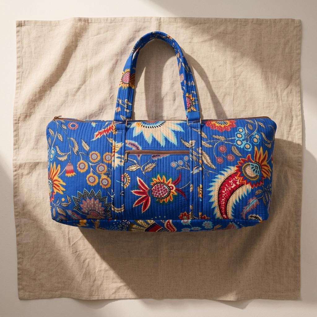 Paisley Quilted Cotton Yoga Mat Bag, Handcrafted Shoulder Carrier, Pink Floral Fitness Tote