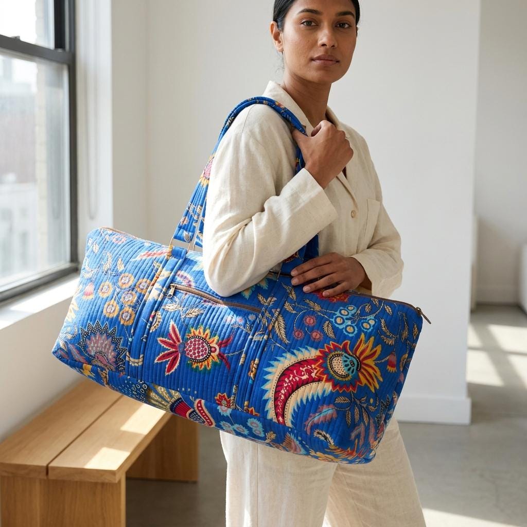 Paisley Quilted Cotton Yoga Mat Bag, Handcrafted Shoulder Carrier, Pink Floral Fitness Tote