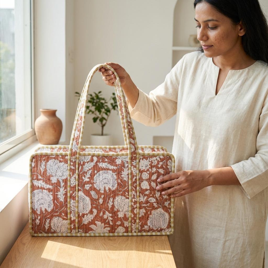 Quilted Cotton Mahjongg Bag, Tile Rack Carrier, Handmade Artisan Storage Case