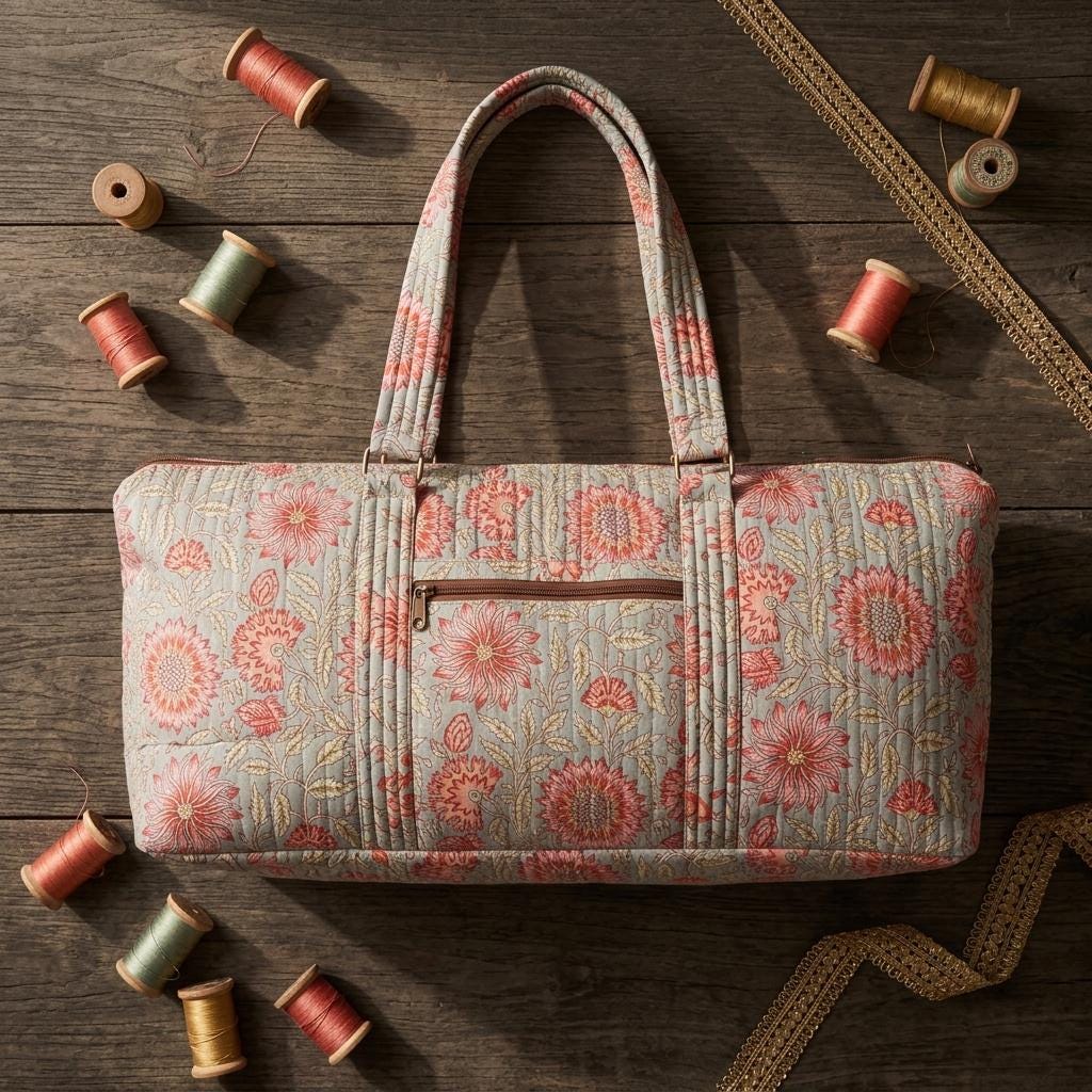Grey Floral Quilted Cotton Yoga Mat Bag, Handcrafted Flower Gym Tote Carrier Holder