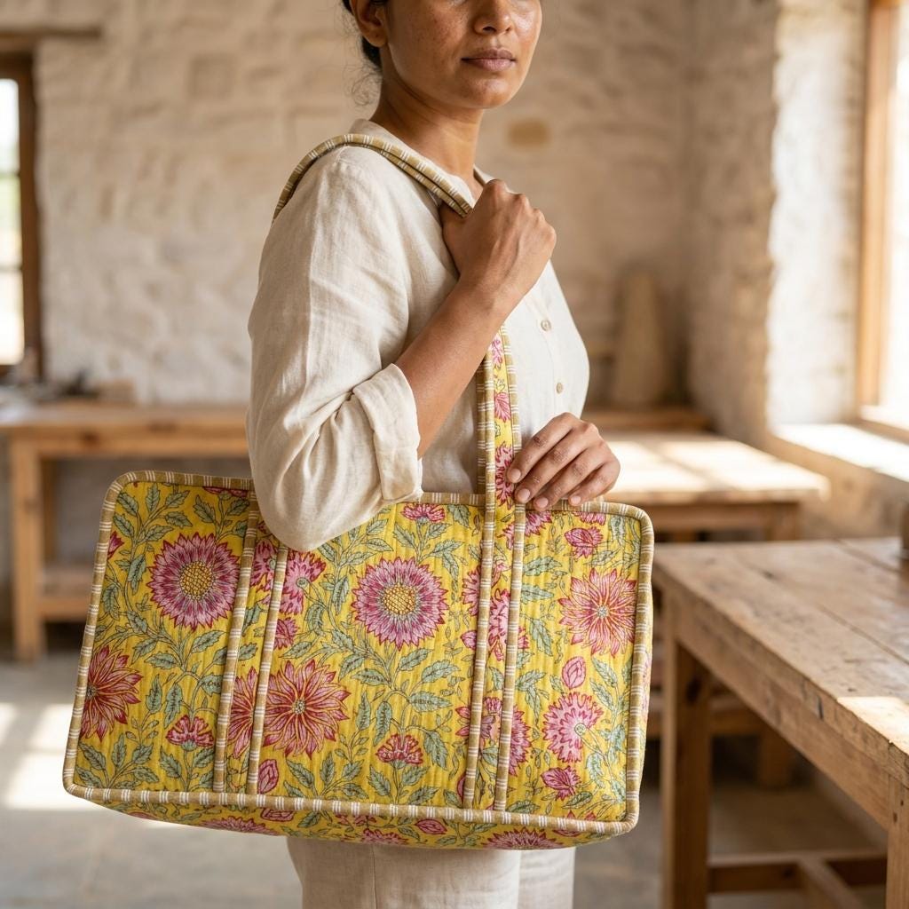 Handmade Quilted Cotton Mahjong Bag, Yellow Floral Tile Carrier, Game Night Tote
