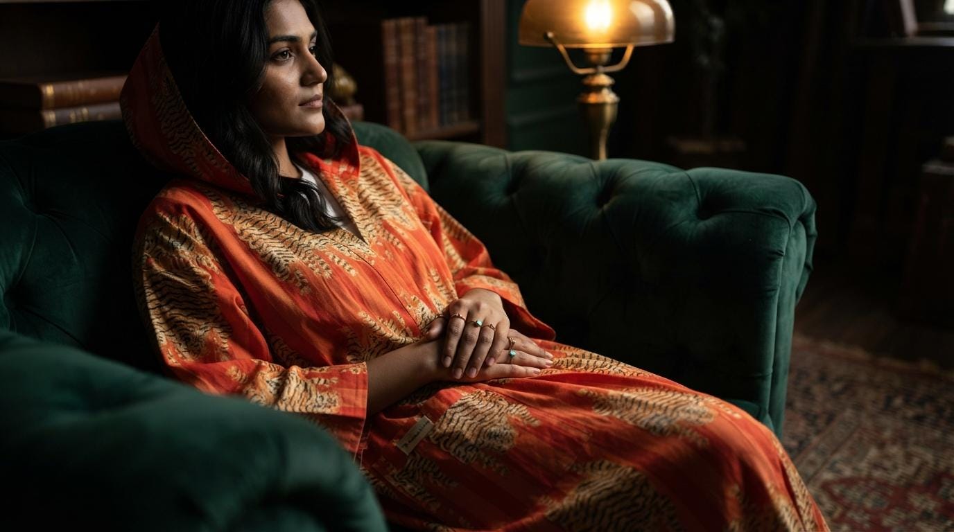 Orange Tiger Cotton Hooded Bathrobe, Handcrafted Striped Loungewear Long Dressing Gown Kimono Sleepwear