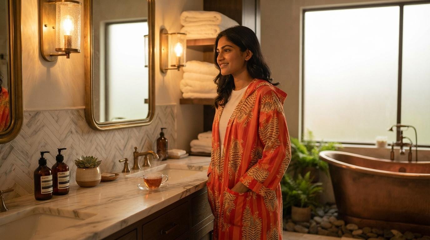 Orange Tiger Cotton Hooded Bathrobe, Handcrafted Striped Loungewear Long Dressing Gown Kimono Sleepwear