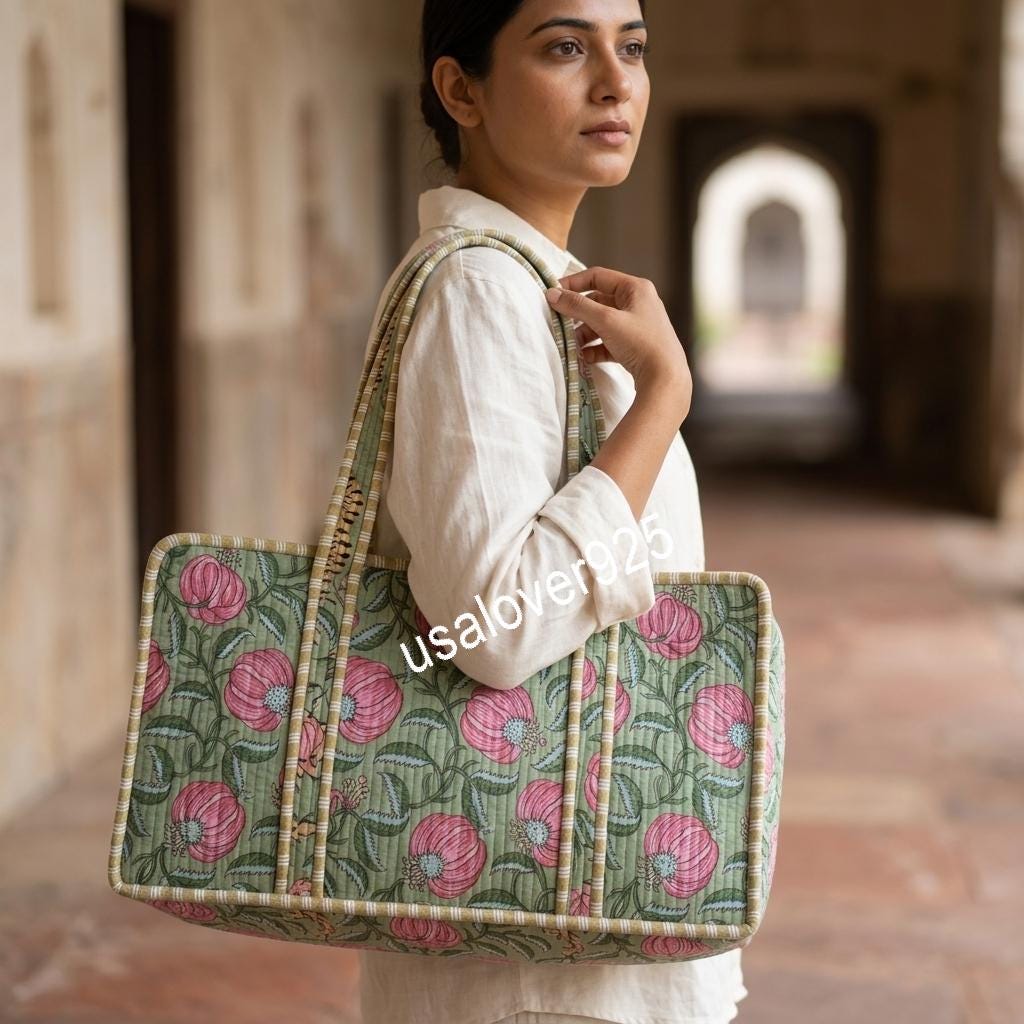 Handmade Quilted Cotton Mahjong Bag, Sage Green Pink Floral Tile Case, Travel Game Organizer