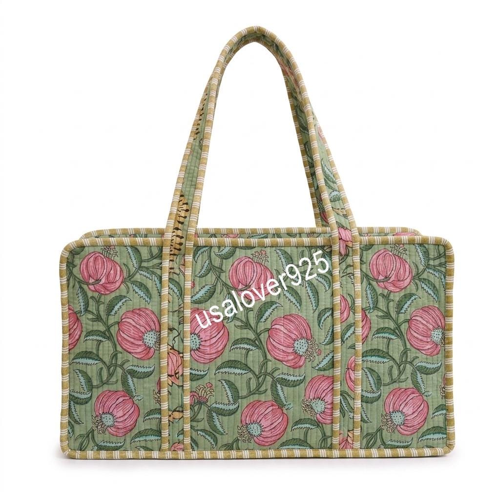 Handmade Quilted Cotton Mahjong Bag, Sage Green Pink Floral Tile Case, Travel Game Organizer