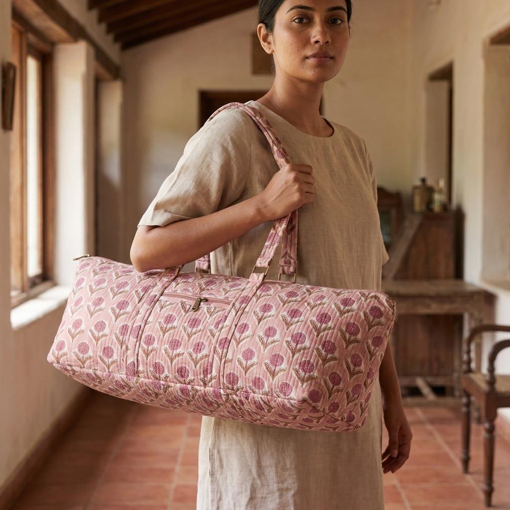 Handmade Pink Floral Quilted Cotton Yoga Mat Bag Carrier Tote Boho Gym Travel Duffle