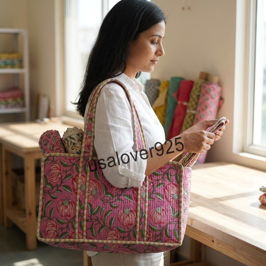 Handmade Quilted Cotton Mahjong Bag, Pink Floral Tile Case, Travel Game Organizer Carryall