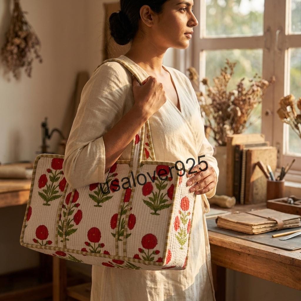 Handmade Quilted Cotton Mahjong Bag, White Red Floral Tile Case, Travel Game Organizer Carryall