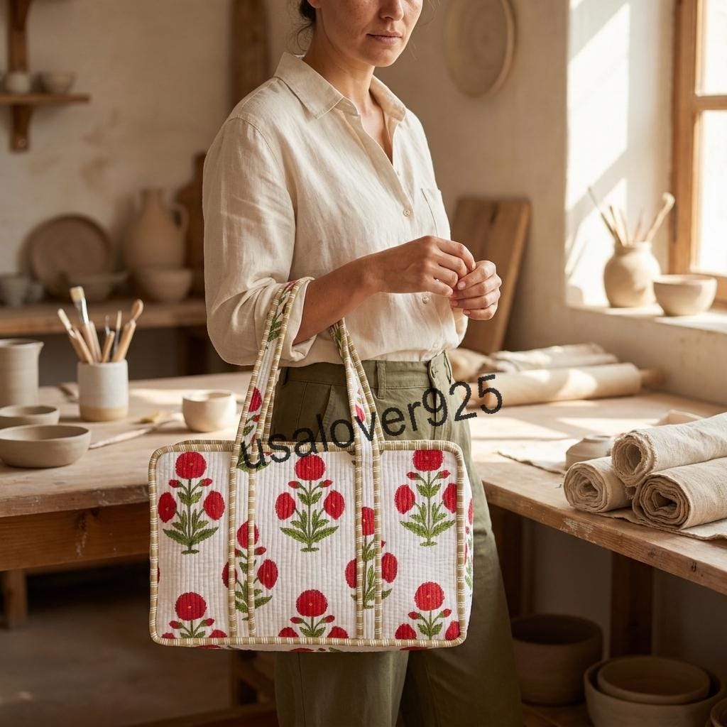 Handmade Quilted Cotton Mahjong Bag, White Red Floral Tile Case, Travel Game Organizer Carryall