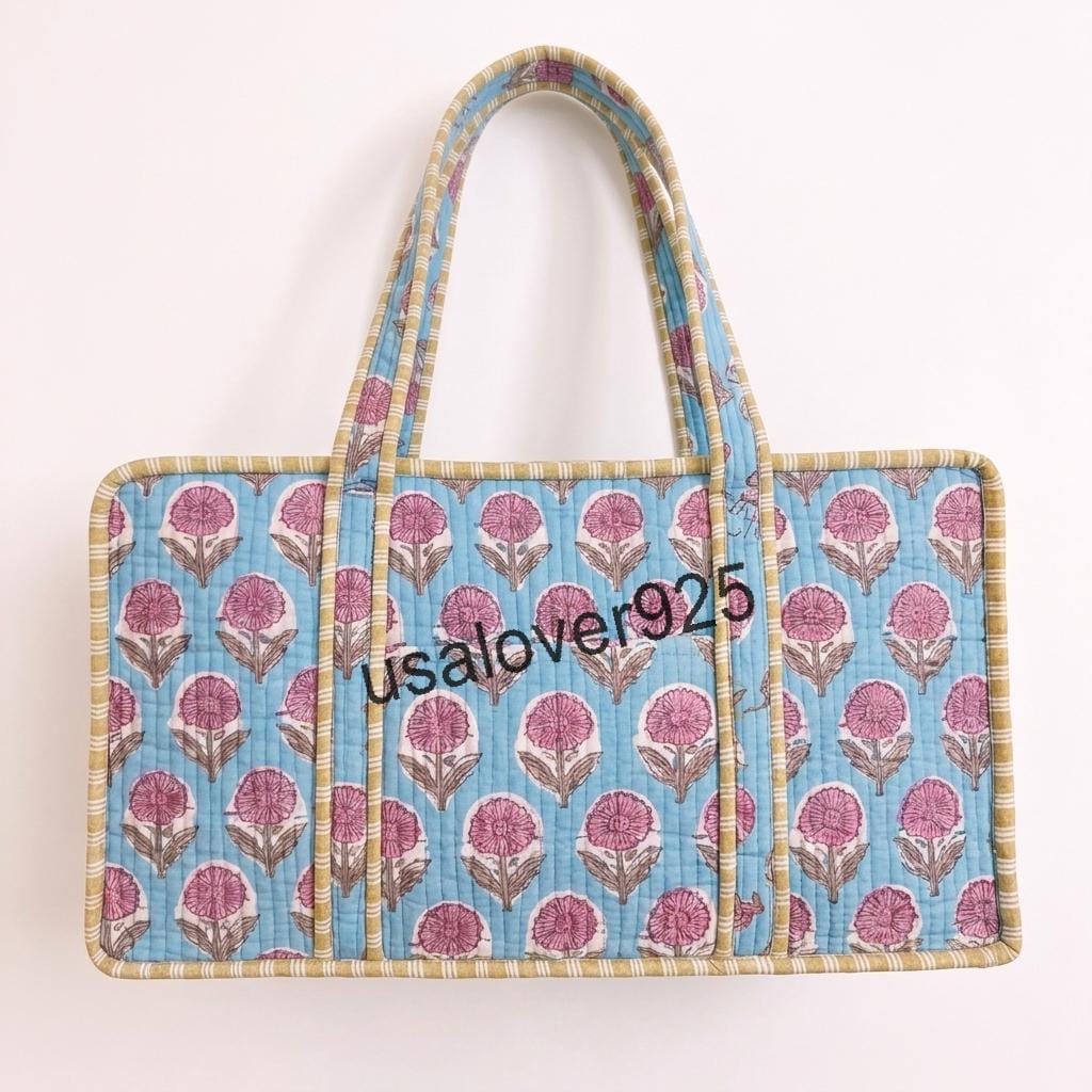 Handmade Quilted Cotton Mahjong Bag, Sky Blue Pink Floral Travel Game Organizer
