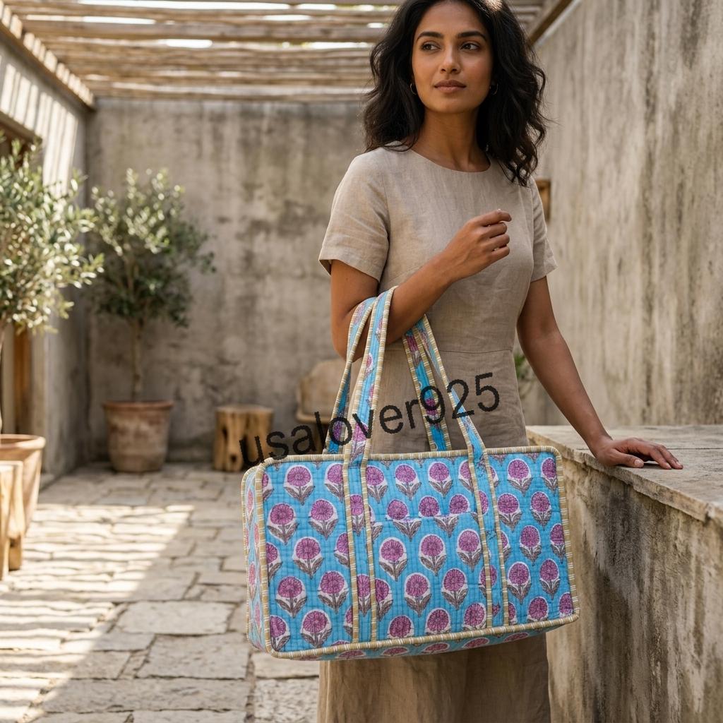 Handmade Quilted Cotton Mahjong Bag, Sky Blue Pink Floral Travel Game Organizer