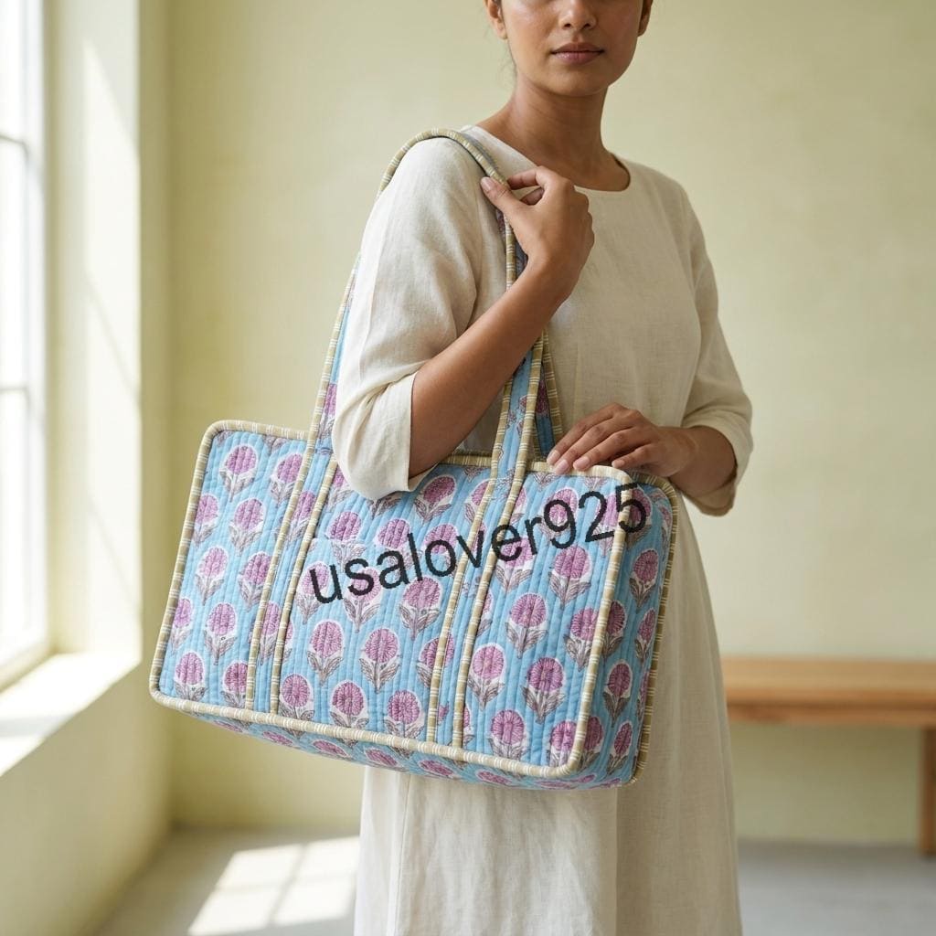 Handmade Quilted Cotton Mahjong Bag, Sky Blue Pink Floral Travel Game Organizer