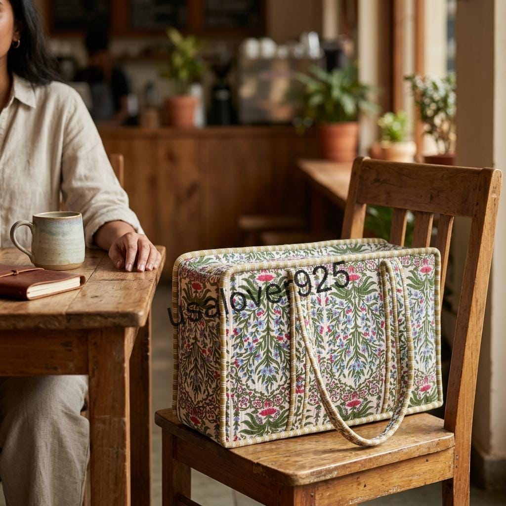 Handmade Quilted Cotton Mahjong Bag, White Pink Floral Tile Storage Case, Travel Game Carryall