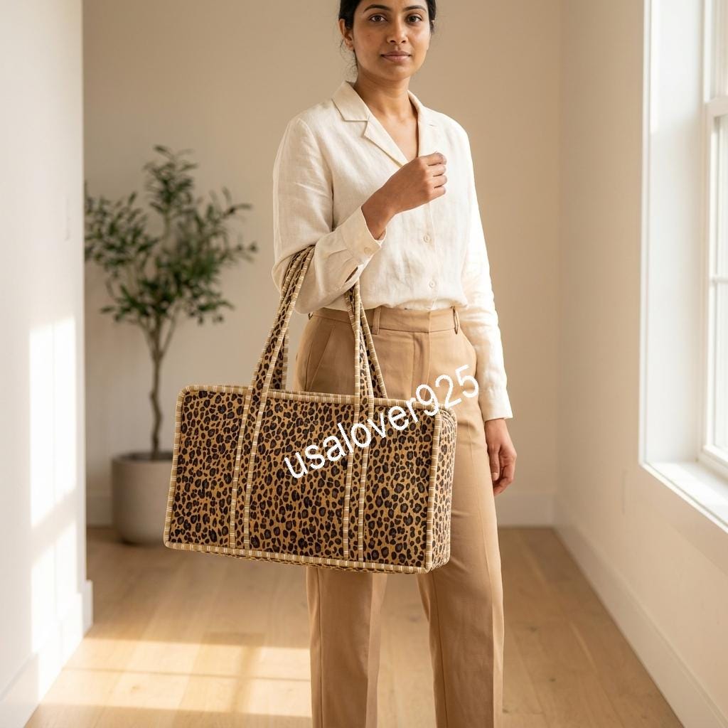 Handmade Quilted Cotton Mahjong Bag, Leopard Print Game Tile Storage Tote, Travel Carryall Organizer
