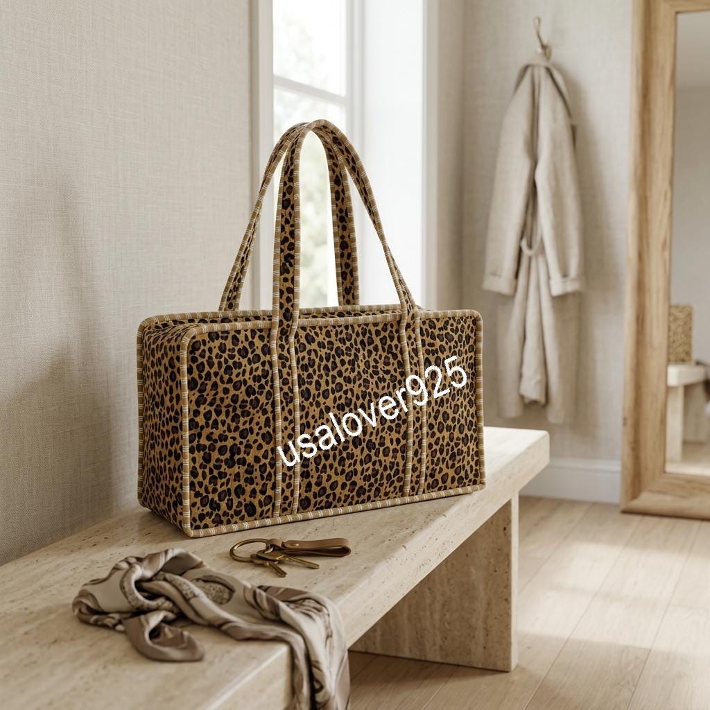 Handmade Quilted Cotton Mahjong Bag, Leopard Print Game Tile Storage Tote, Travel Carryall Organizer
