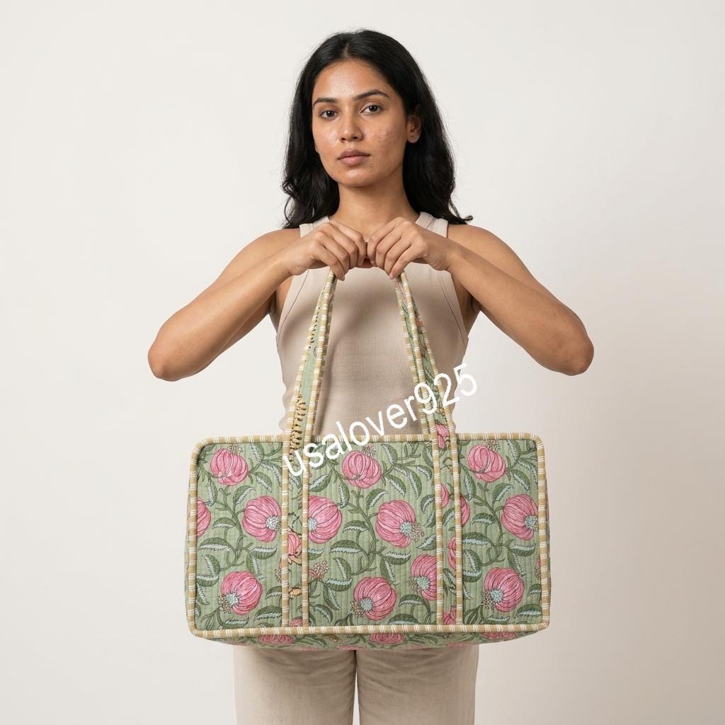 Handmade Quilted Cotton Mahjong Bag, Sage Green Pink Floral Tile Case, Travel Game Organizer