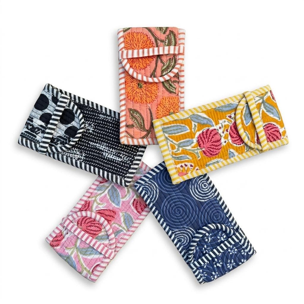 Boho Floral Eyeglass Case Handmade Quilted Cotton Glasses Sleeve Soft Sunglasses Pouch Gift