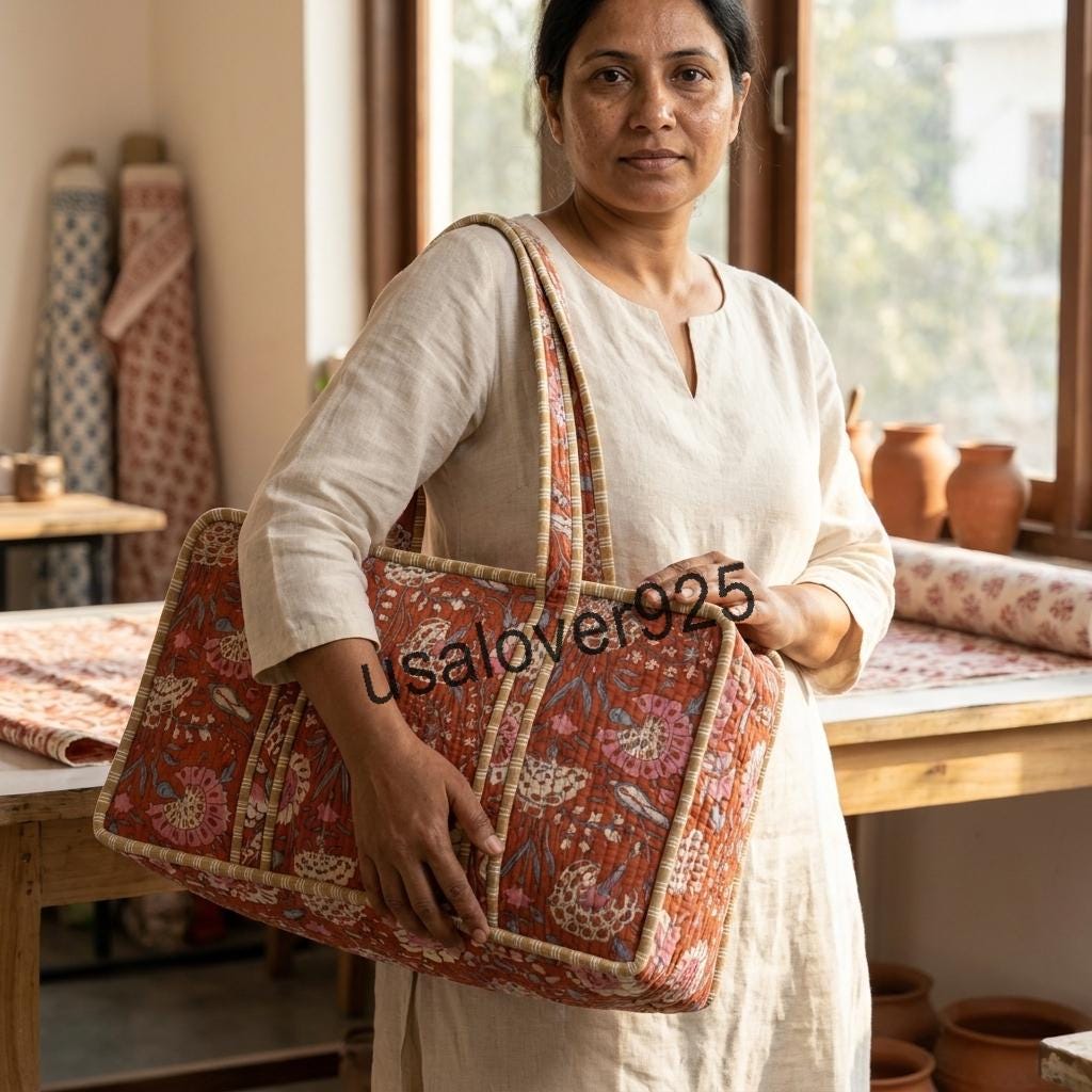 Handmade Quilted Cotton Mahjong Bag – Rust Red Floral Game Tile Storage Travel Tote