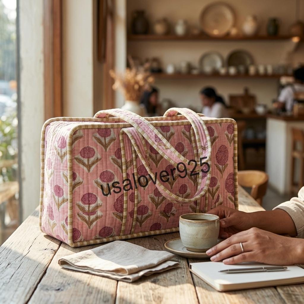 Handmade Quilted Cotton Mahjong Bag – Pink Floral Game Tile Storage Travel Tote