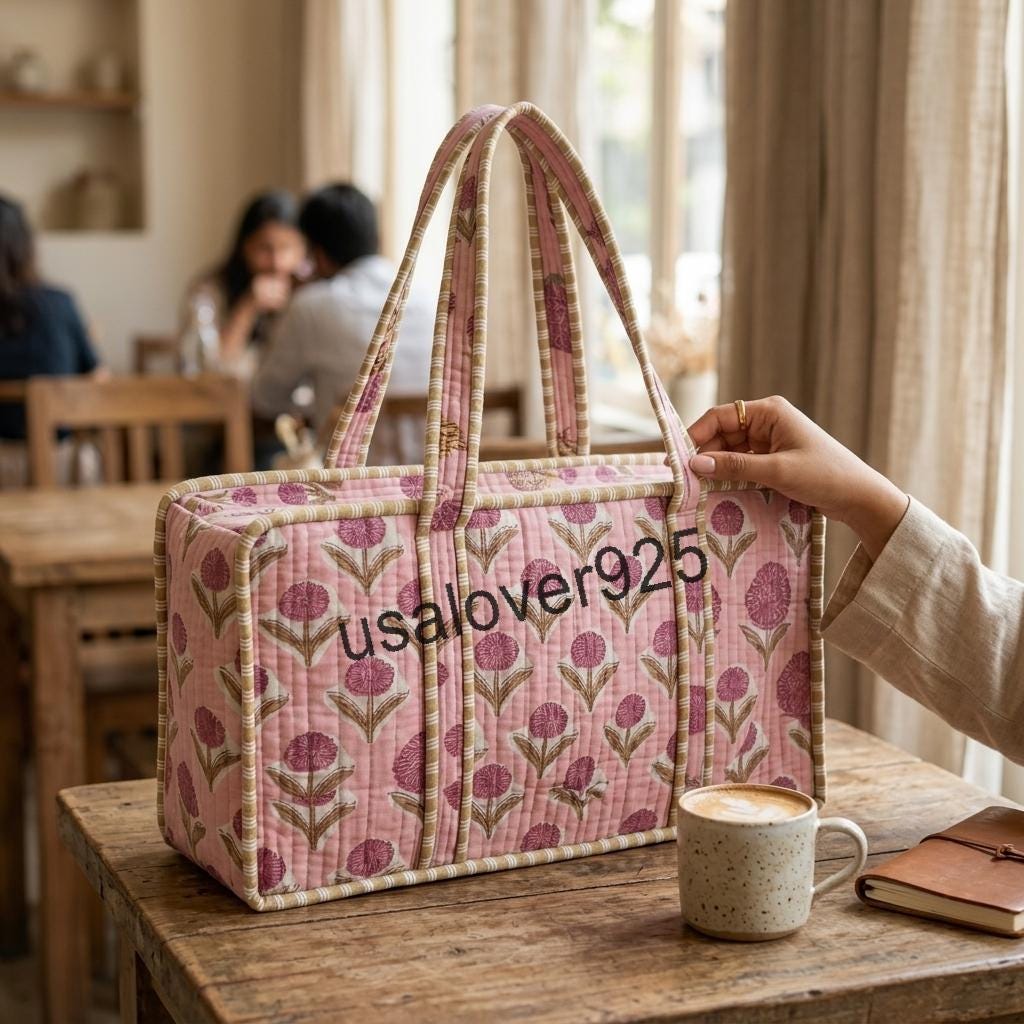Handmade Quilted Cotton Mahjong Bag – Pink Floral Game Tile Storage Travel Tote
